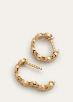 Sydney Evan14k Yellow Gold Fluted Huggie Earrings With Diamonds