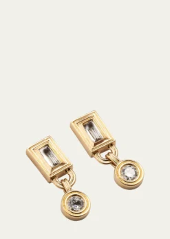 Sydney Evan14K Yellow Gold Fluted Baguette Stud Earrings with Round Drop