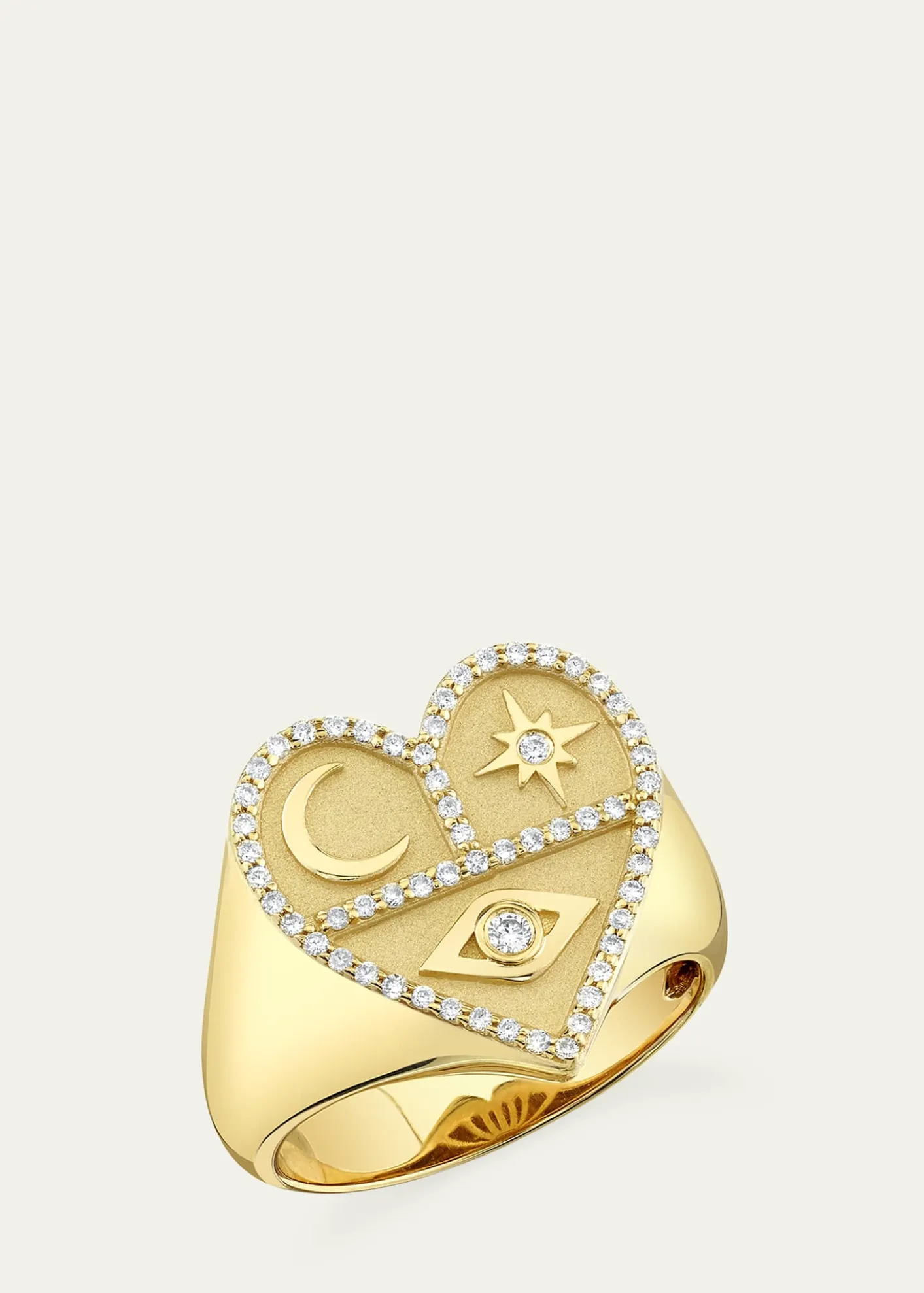 Sydney Evan14K Yellow Gold Heart Icons Signet Ring with Diamonds