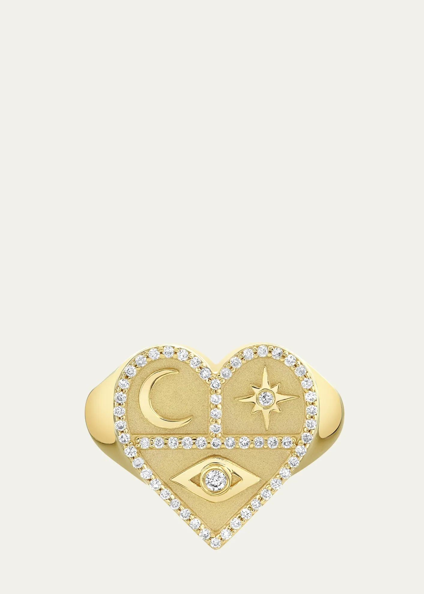 Sydney Evan14K Yellow Gold Heart Icons Signet Ring with Diamonds
