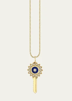 Sydney Evan14K Yellow Gold Lapis Stone Inlay Key Charm with Diamonds