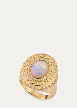 Sydney Evan14K Yellow Gold Marquise Eye Opal Cabochon Signet Ring with Diamonds