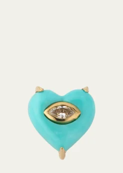 Sydney Evan14K Yellow Gold Marquis Diamond and Turquoise Heart Earring, Single