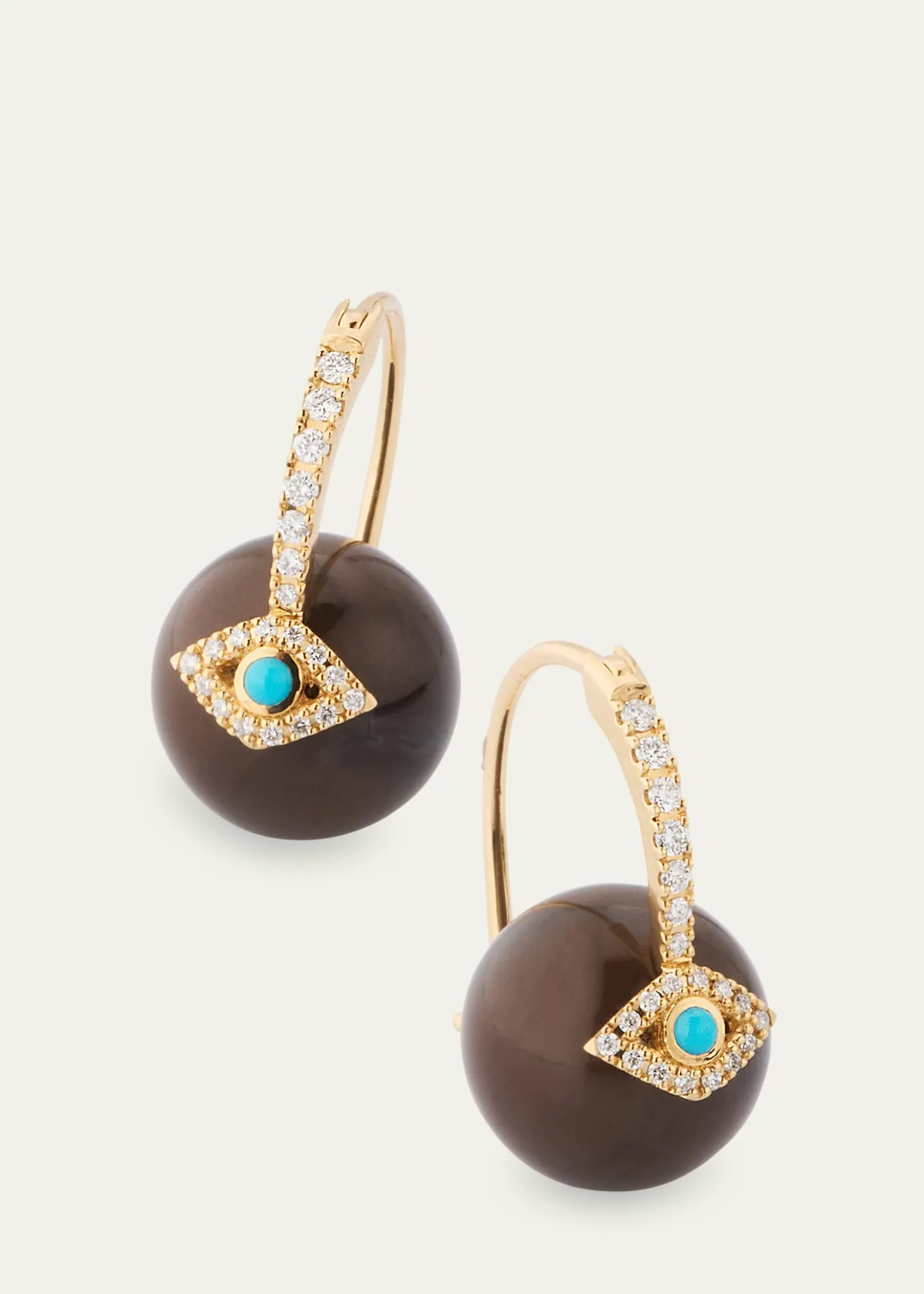 Sydney Evan14K Yellow Gold Pave Diamond and Turquoise Evil Eye Bead Earrings