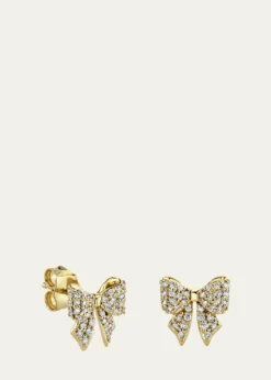 Sydney Evan14K Yellow Gold Pave Diamond Bow Stud Earrings