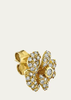 Sydney Evan14K Yellow Gold Pave Diamond Pansy Single Stud Earring