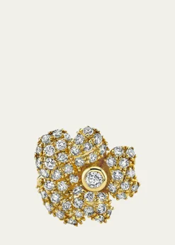 Sydney Evan14K Yellow Gold Pave Diamond Pansy Single Stud Earring