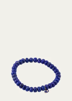 Sydney Evan14K Yellow Gold Tiny Carved Lapis Evil Eye Charm on Lapis Rondelle Bracelet