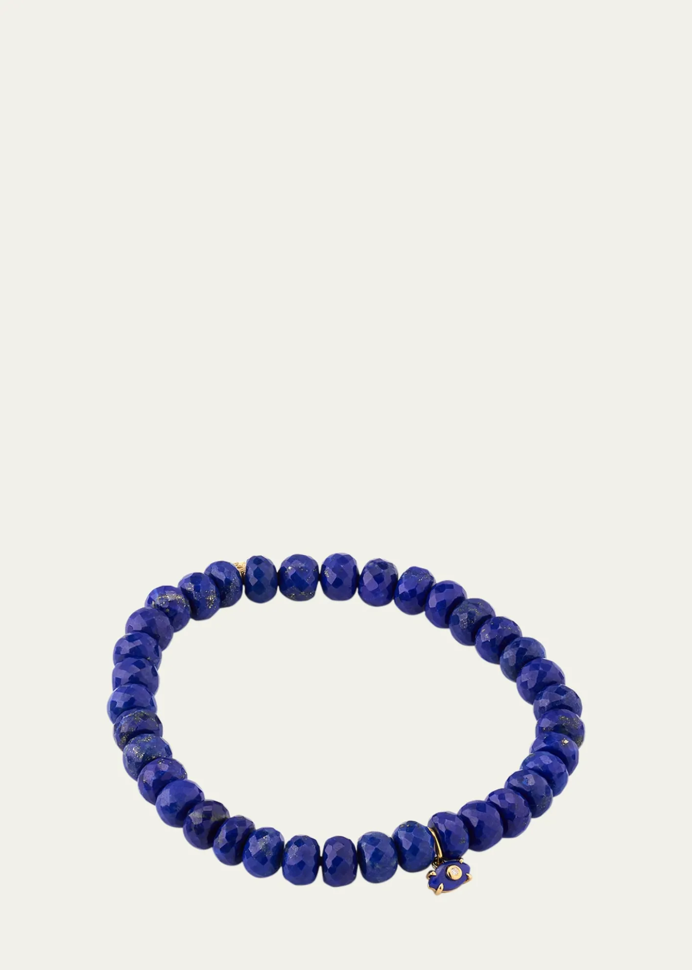Sydney Evan14K Yellow Gold Tiny Carved Lapis Evil Eye Charm on Lapis Rondelle Bracelet
