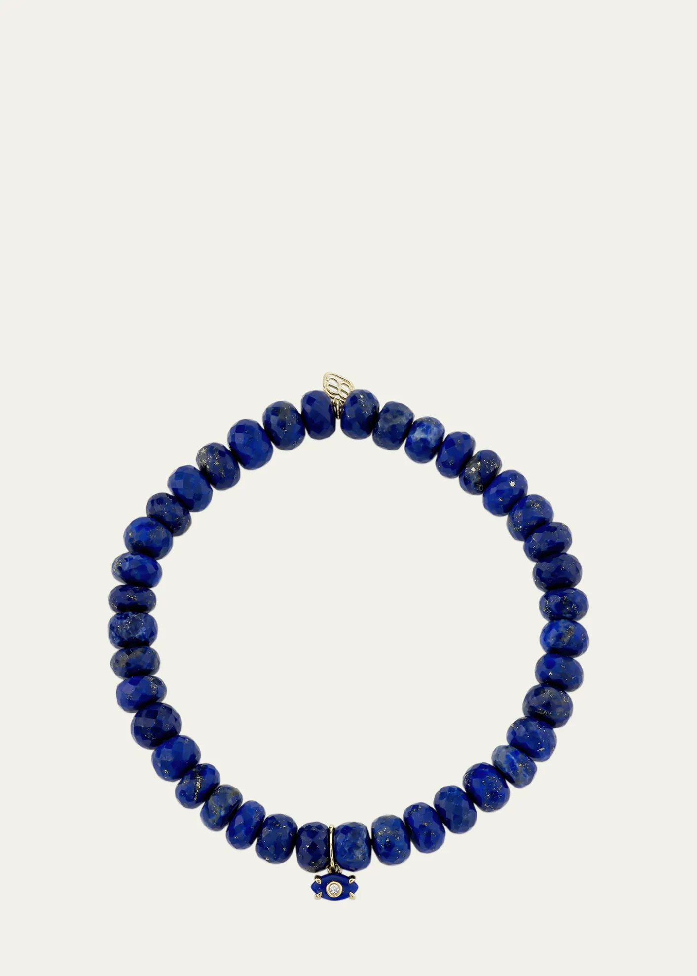 Sydney Evan14K Yellow Gold Tiny Carved Lapis Evil Eye Charm on Lapis Rondelle Bracelet
