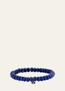 Sydney Evan14K Yellow Gold Tiny Carved Lapis Evil Eye Charm on Lapis Rondelle Bracelet