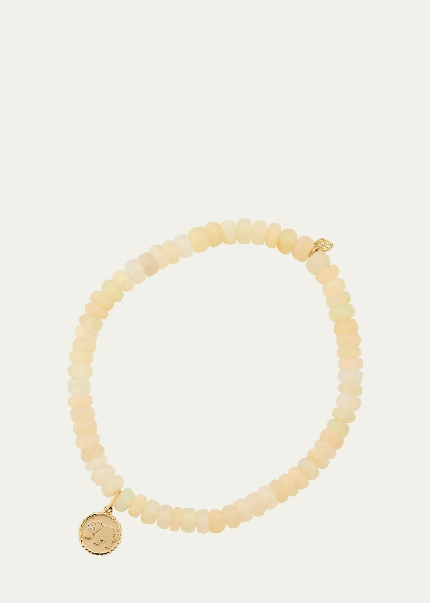 Sydney Evan14K Yellow Gold Tiny Elephant Coin Charm on Opal Beaded Bracelet with One Diamond