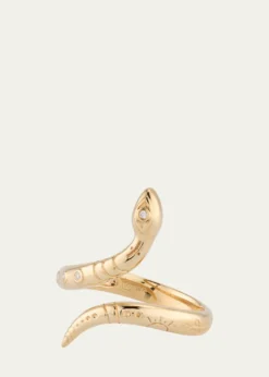 Sydney Evan14K Yellow Gold Wrap Snake Ring with Diamonds, Size 6.5