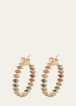 Sydney EvanMarquis Evil Eye Hoop Earrings in Rainbow, Medium