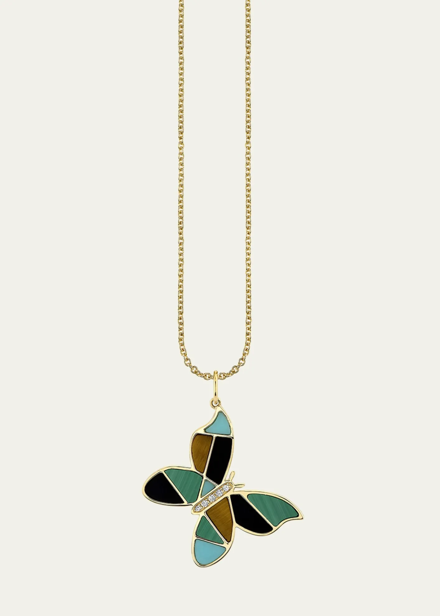 Sydney EvanMosaic Gemstone Butterfly Pendant with Diamonds on Cable Chain Necklace
