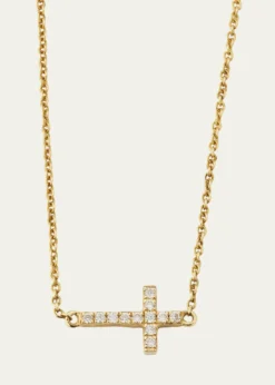 Sydney EvanSmall Gold Pave Diamond Cross Necklace