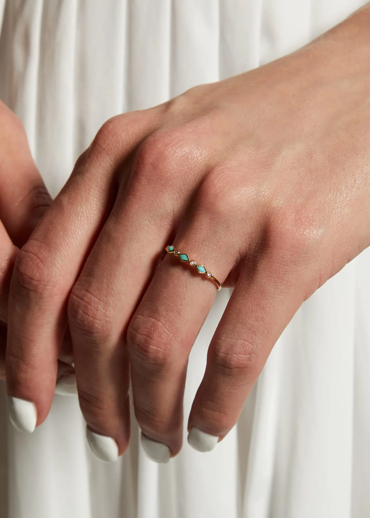 Sydney EvanTurquoise Bezel & Diamond Stacking Ring