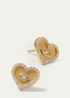 Sydney EvanYellow Gold Small Heart Earrings with Marquise Eye