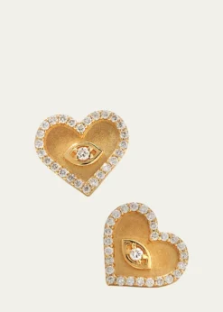 Sydney EvanYellow Gold Small Heart Earrings with Marquise Eye