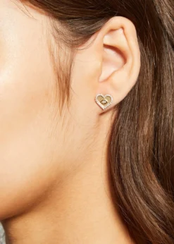 Sydney EvanYellow Gold Small Heart Earrings with Marquise Eye