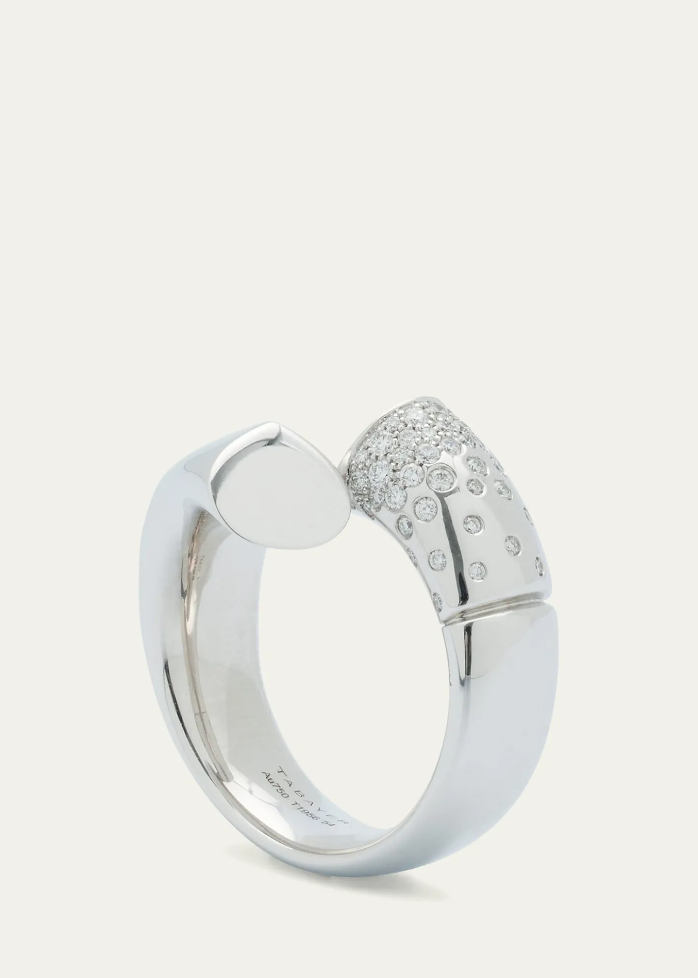 TABAYER18k Fairmined White Gold Large Oera Ring with Diamonds, Size 54
