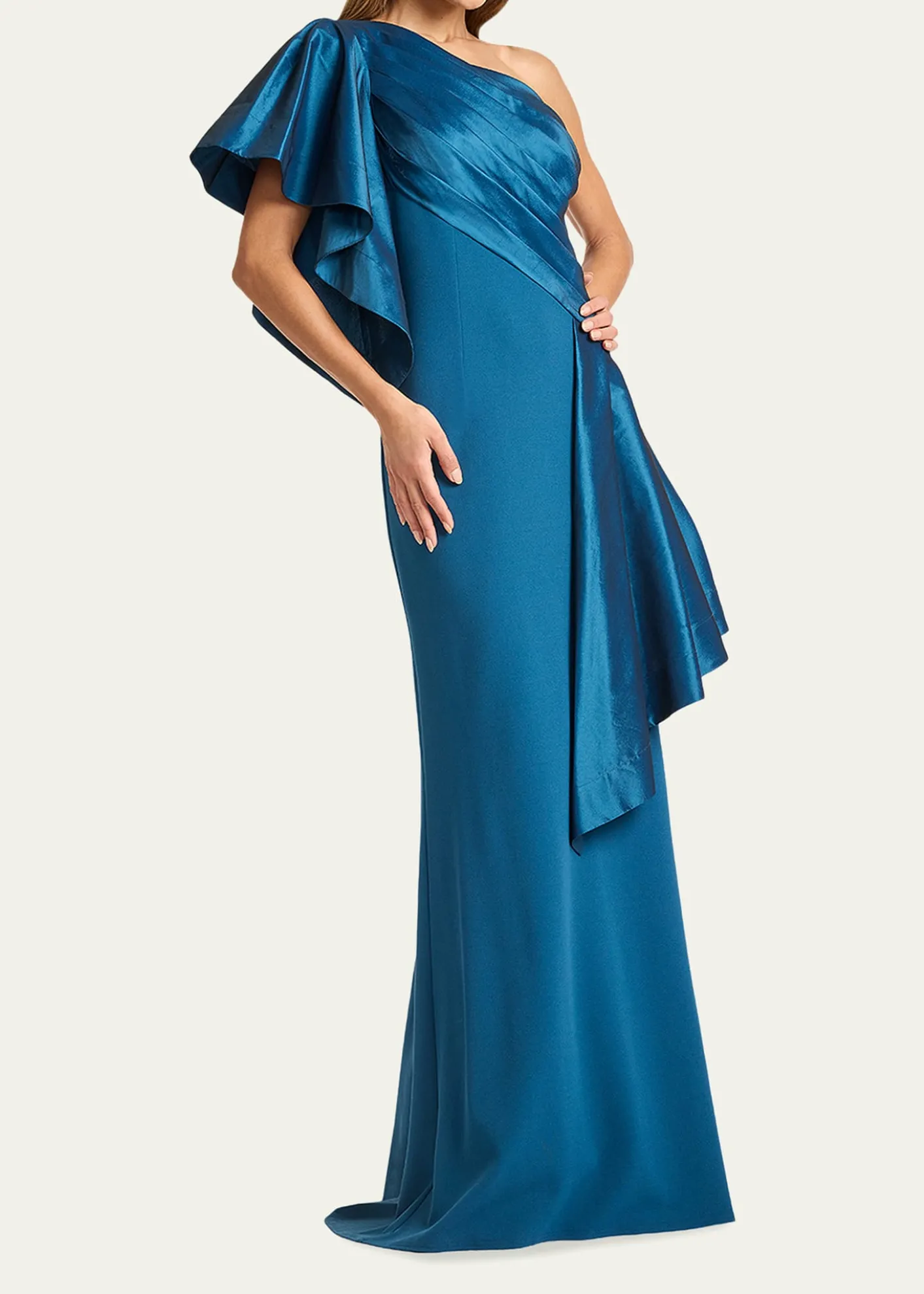 Tadashi ShojiDraped One-Shoulder Taffeta Crepe Gown