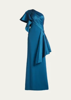 Tadashi ShojiDraped One-Shoulder Taffeta Crepe Gown