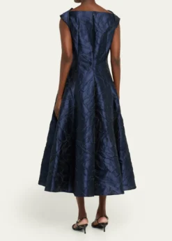Talbot RunhofCap-Sleeve Abstract-Jacquard Midi Dress