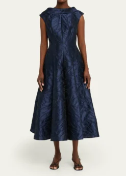 Talbot RunhofCap-Sleeve Abstract-Jacquard Midi Dress
