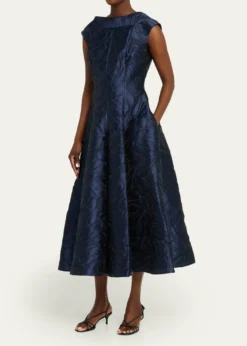 Talbot RunhofCap-Sleeve Abstract-Jacquard Midi Dress