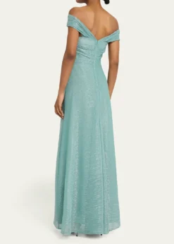 Talbot RunhofDraped Off-The-Shoulder Metallic Plisse Gown