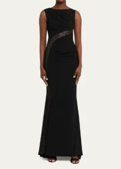 Talbot RunhofLace-Inset Sleeveless Trumpet Evening Gown