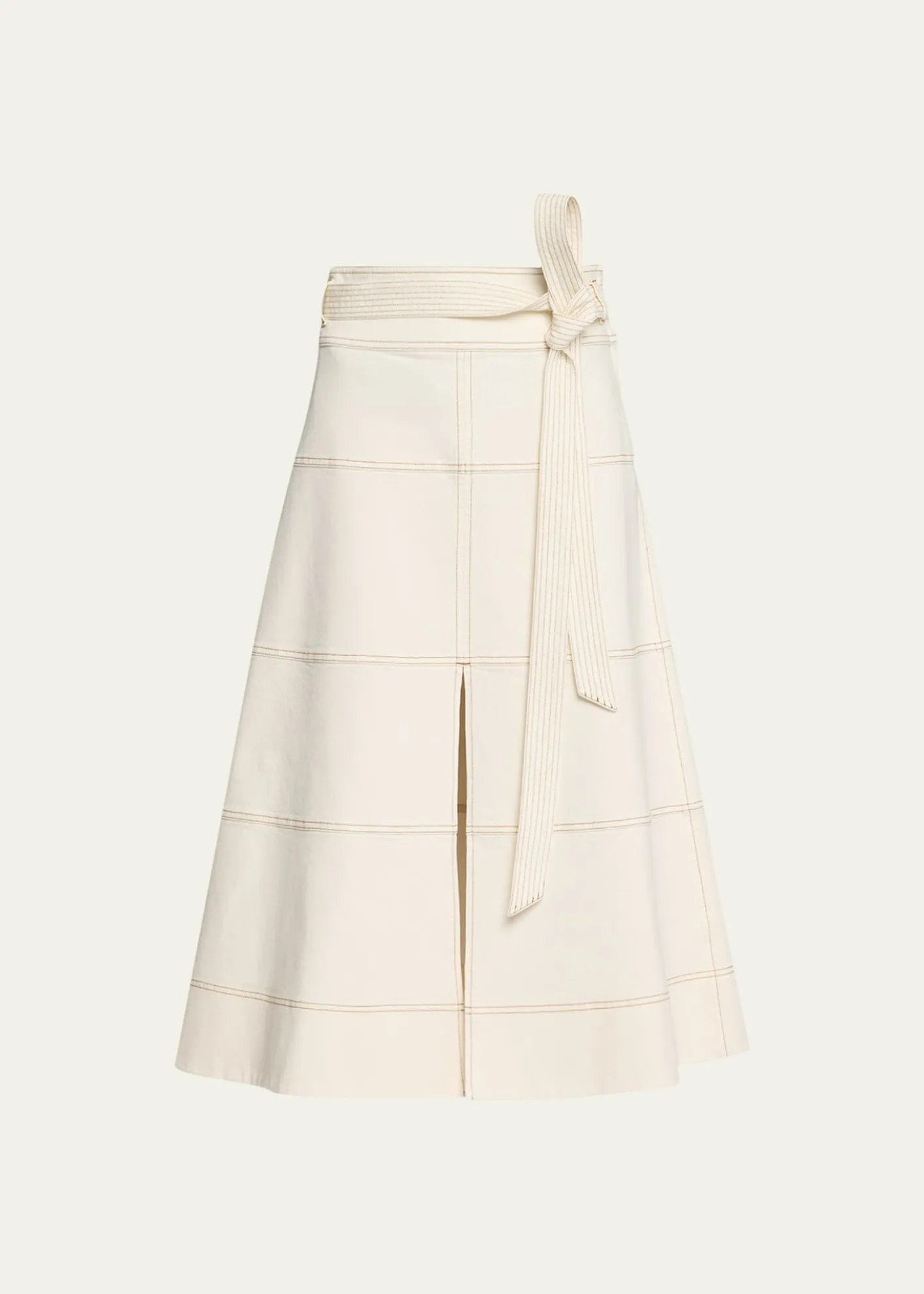Tanya TaylorHudson High-Waist Belted Denim Midi Skirt