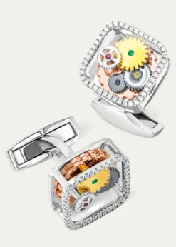 TateossianMen's Diamond and Gemstone Mechanical Gear Cufflinks