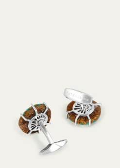 TateossianMen's Limited Edition Ammonite Cufflinks in Rhodium Silver with Turquoise