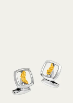 TateossianMen's Limited Edition Gold Nugget Cufflinks in Silver