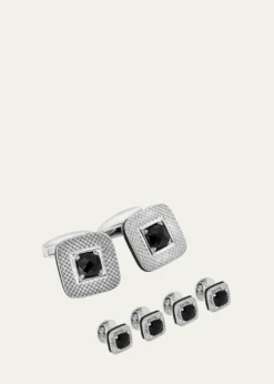 TateossianMen's Limited Edition Refratto Black Spinel Cufflink Shirt Stud Set