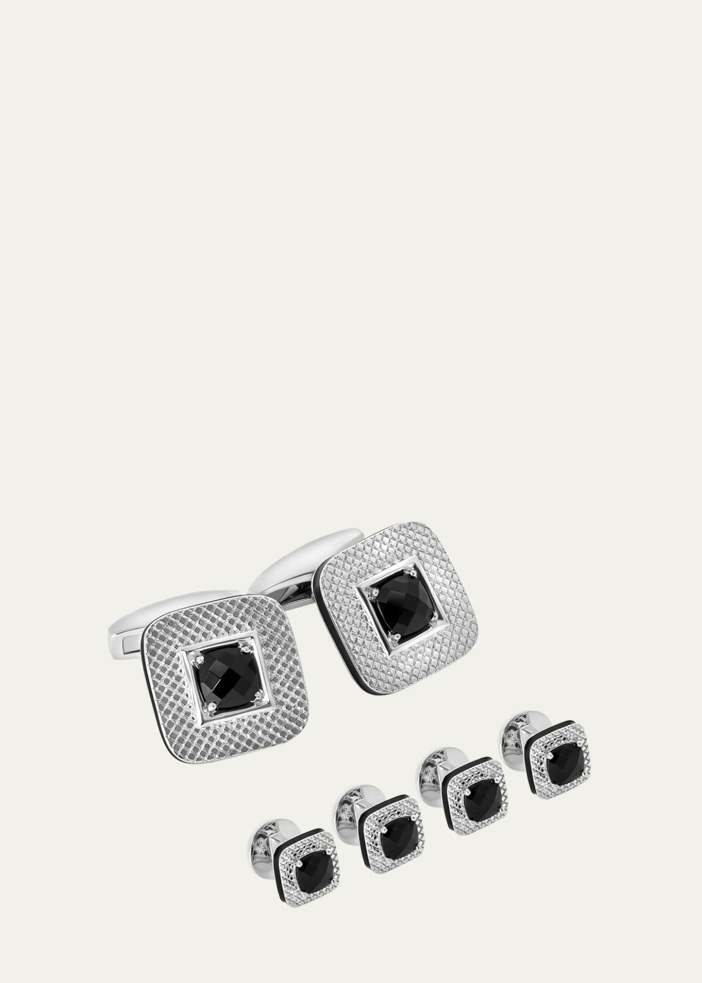 TateossianMen's Limited Edition Refratto Black Spinel Cufflink Shirt Stud Set