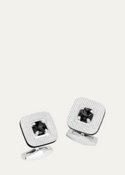 TateossianMen's Refratto Cufflinks with Black Spinel In Rhodium-Plated Silver