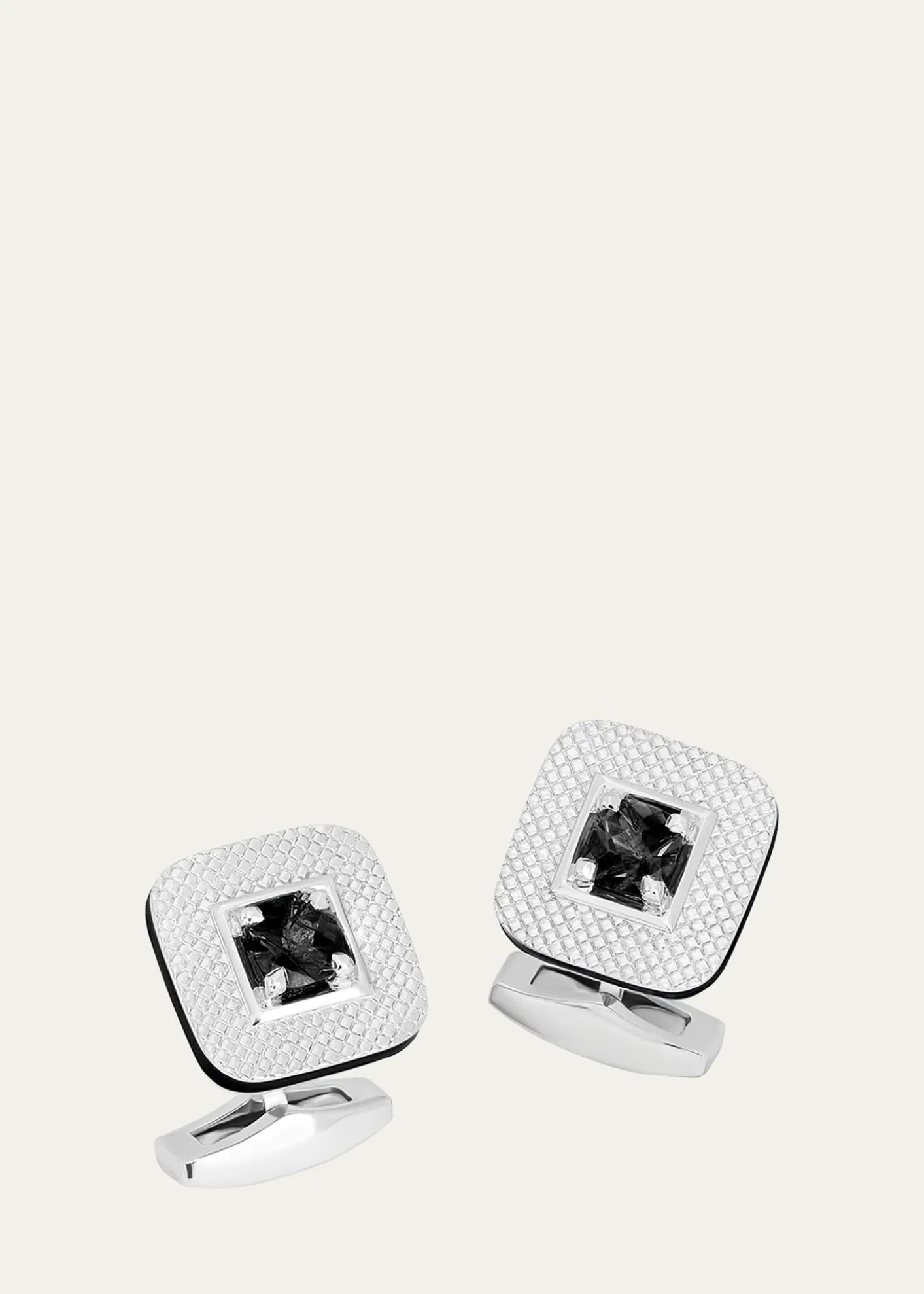 TateossianMen's Refratto Cufflinks with Black Spinel In Rhodium-Plated Silver