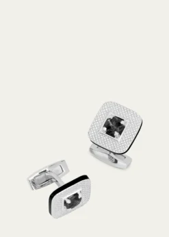 TateossianMen's Refratto Cufflinks with Black Spinel In Rhodium-Plated Silver