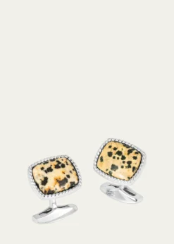 TateossianMen's Rhodium-Plated Stainless Steel Dalmatian Jasper Cufflinks, Limited Edition