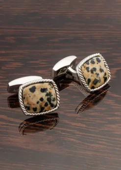 TateossianMen's Rhodium-Plated Stainless Steel Dalmatian Jasper Cufflinks, Limited Edition