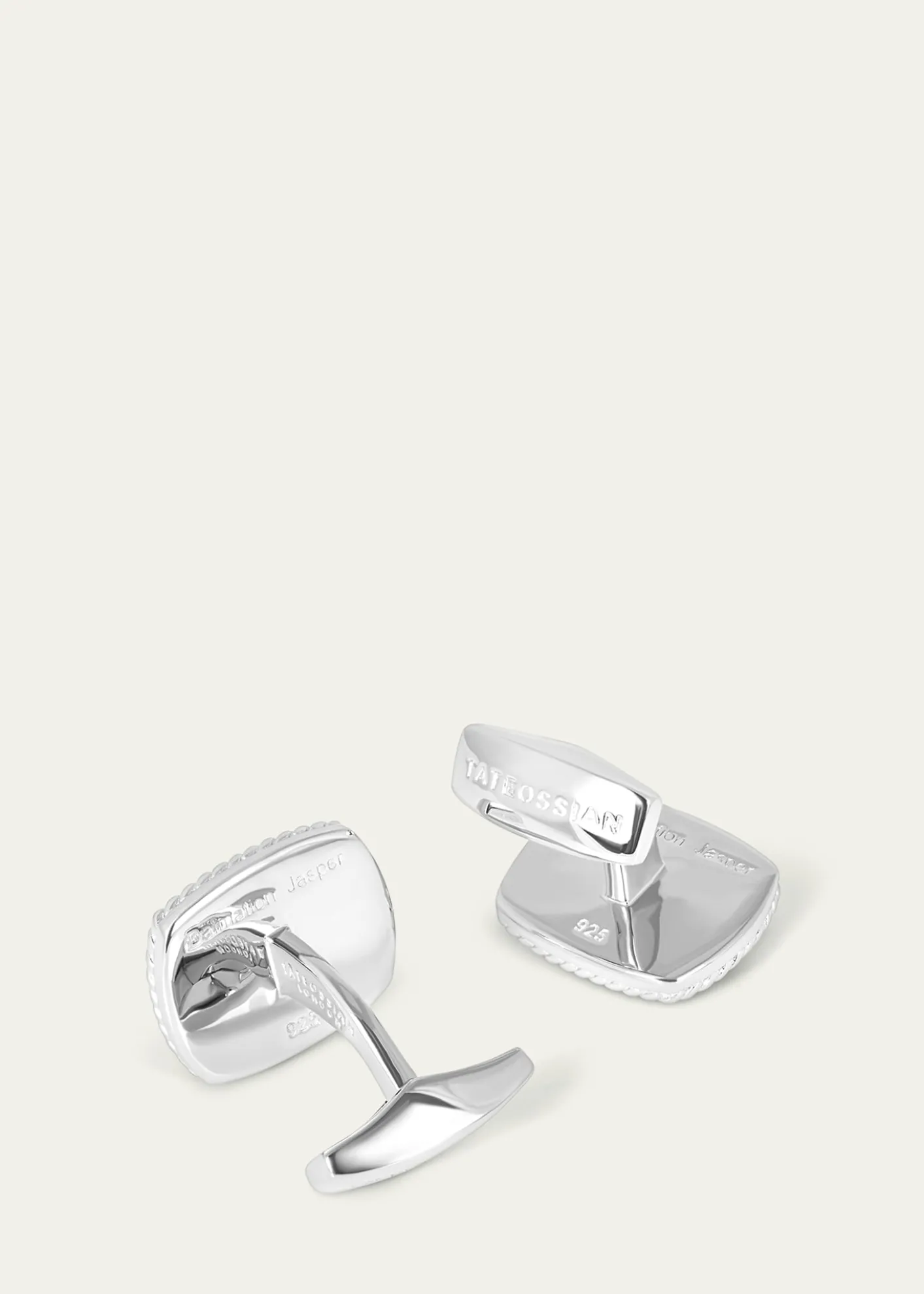 TateossianMen's Rhodium-Plated Stainless Steel Dalmatian Jasper Cufflinks, Limited Edition