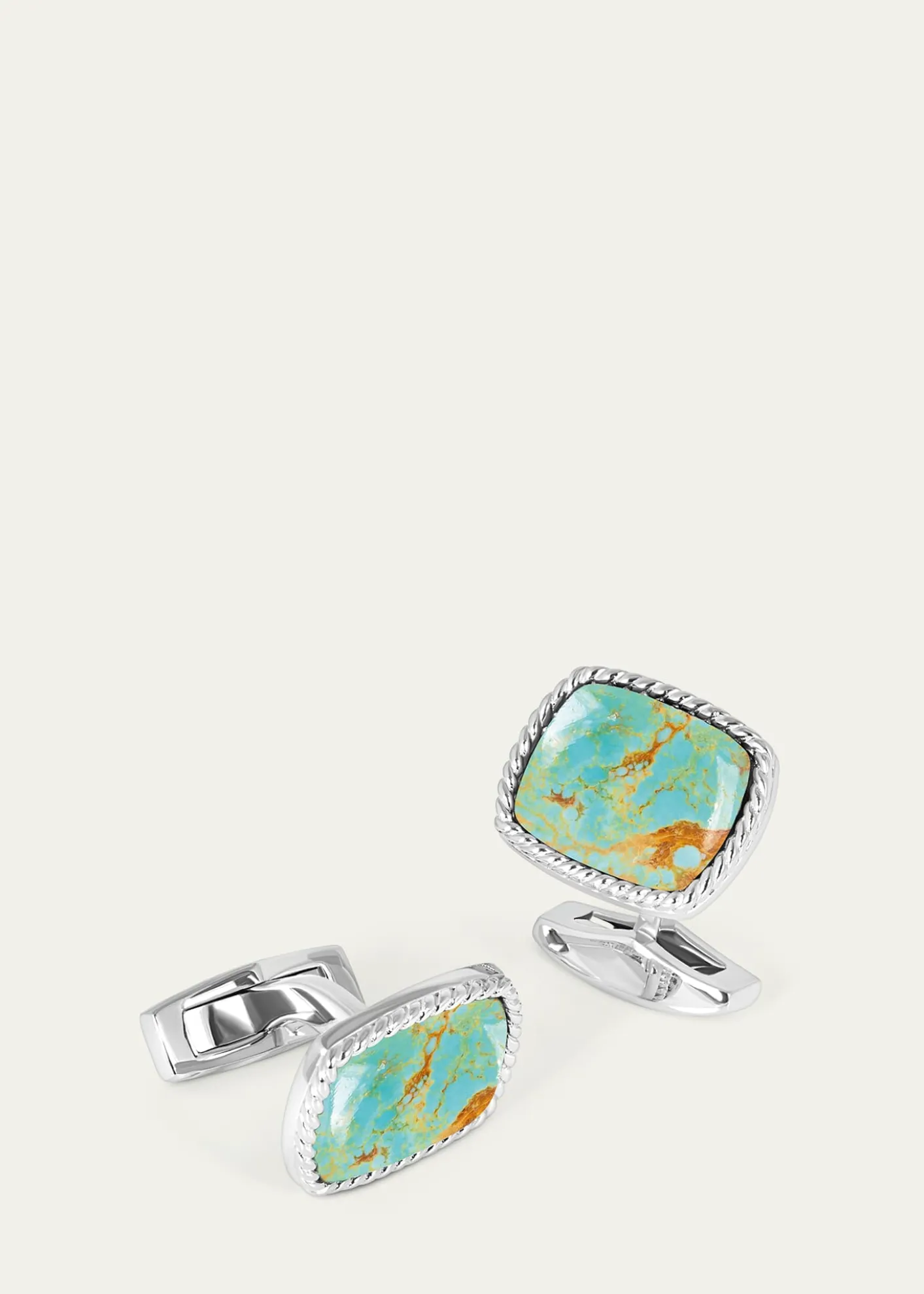 TateossianMen's Silver Amaroo Turquoise Cabochon Cufflinks