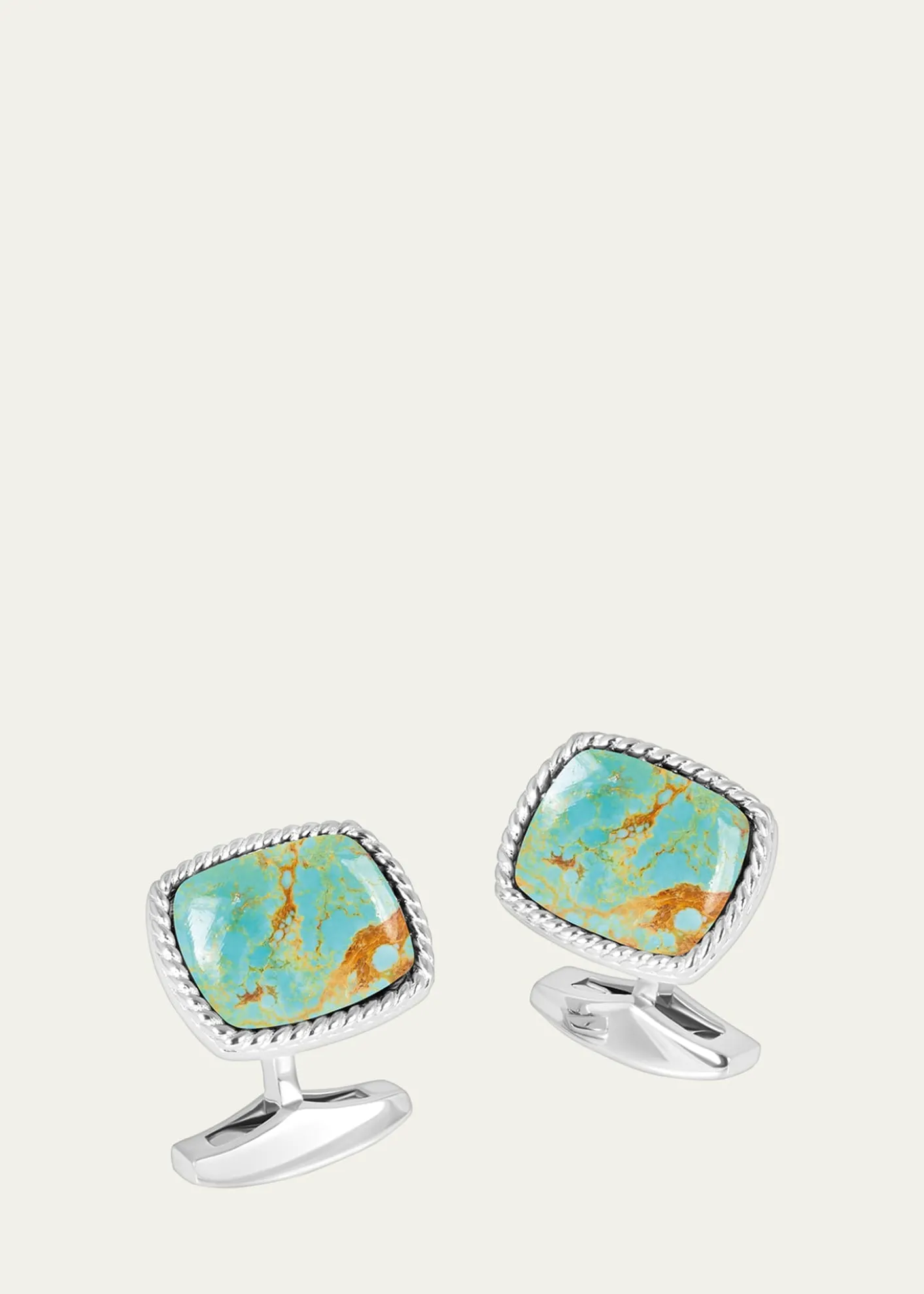 TateossianMen's Silver Amaroo Turquoise Cabochon Cufflinks