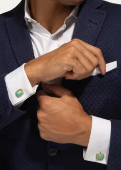 TateossianMen's Silver Amaroo Turquoise Cabochon Cufflinks