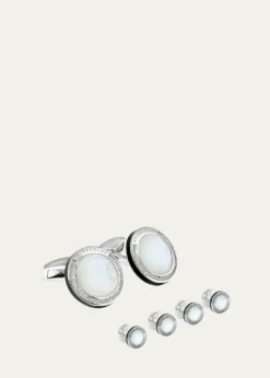 TateossianMother-of-Pearl Sterling Silver Cuff Links Stud Set