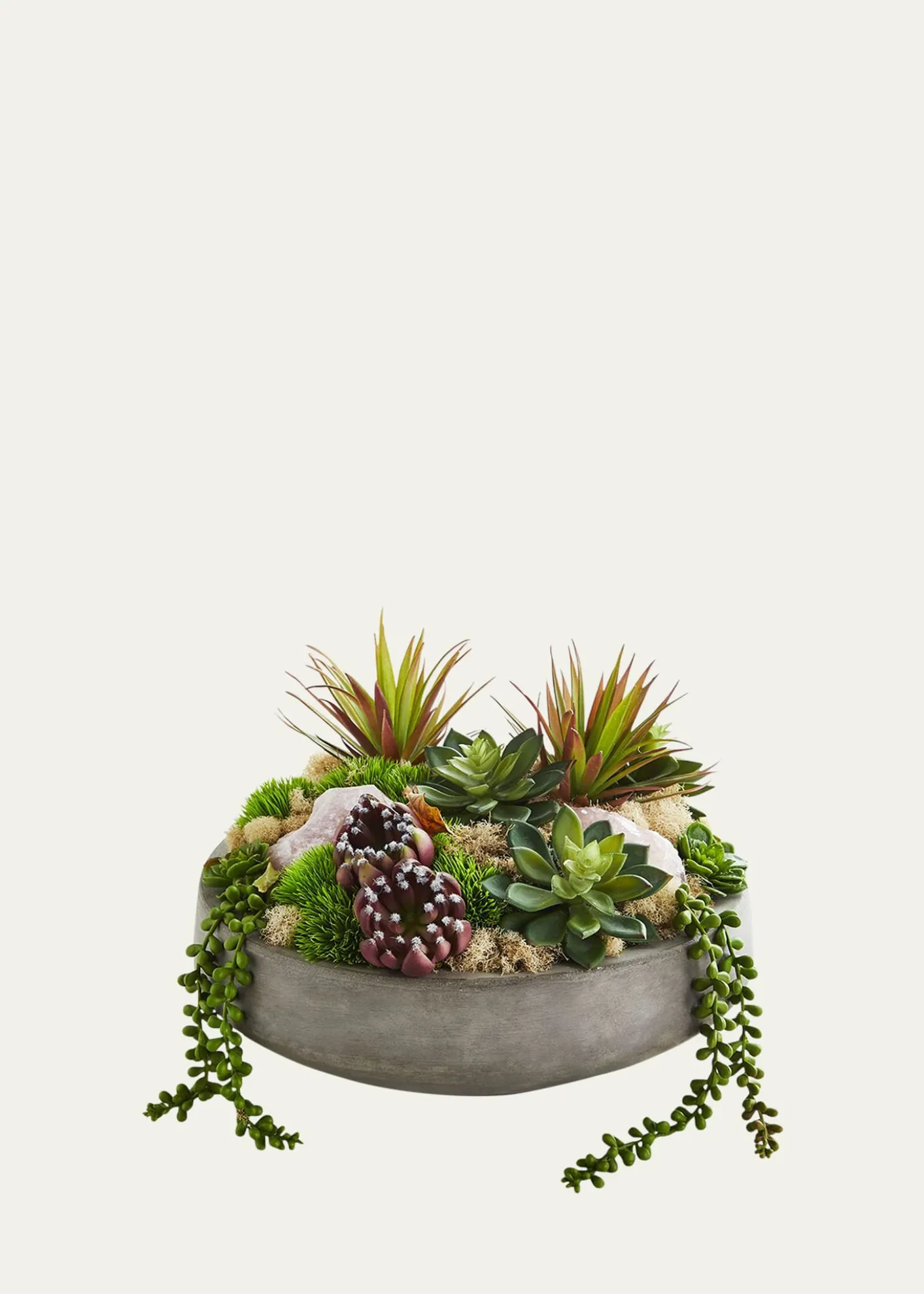 T&C Floral CompanyConcrete Bowl with Rose Quartz & Succulents