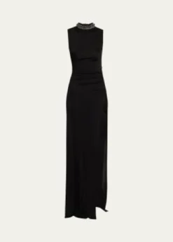 The New Arrivals by Ilkyaz OzelFonda Beaded Side-Slit Column Gown